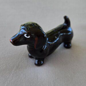 Vintage Miniature Ceramic Dachshund Dog Puppy Mini Black